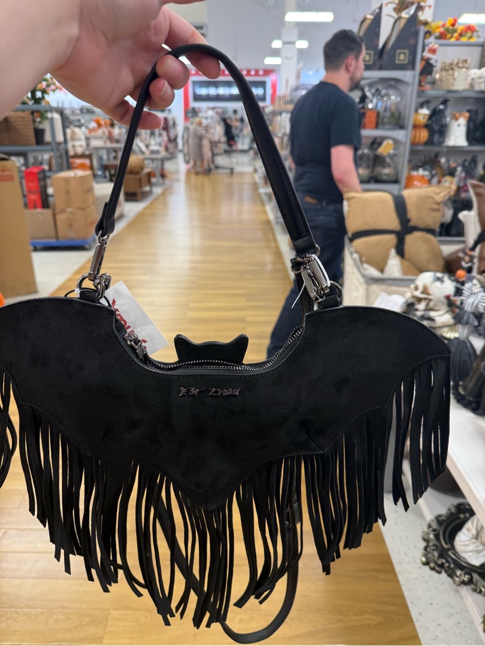 Betsey Johnson Black Bat Fringe Shoulder Bag from tj maxx new with tags